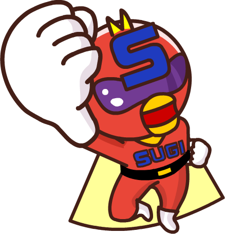 ガッツポーズをするスギコーポレーションのキャラクター